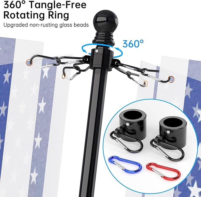 6FT Black Stainless Steel Flag Pole – Tangle-Free, Outdoor Flagpole Kit (No Bracket)