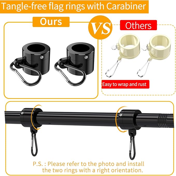 6FT Black Stainless Steel Flag Pole – Tangle-Free, Outdoor Flagpole Kit (No Bracket)