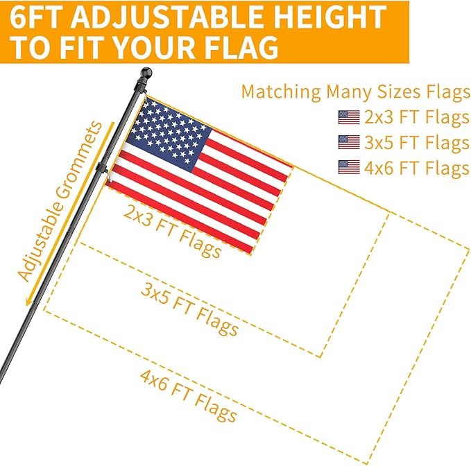 6FT Black Stainless Steel Flag Pole – Tangle-Free, Outdoor Flagpole Kit (No Bracket)