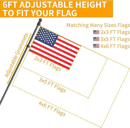 6FT Black Stainless Steel Flag Pole – Tangle-Free, Outdoor Flagpole Kit (No Bracket) - Freedom Flag Co.
