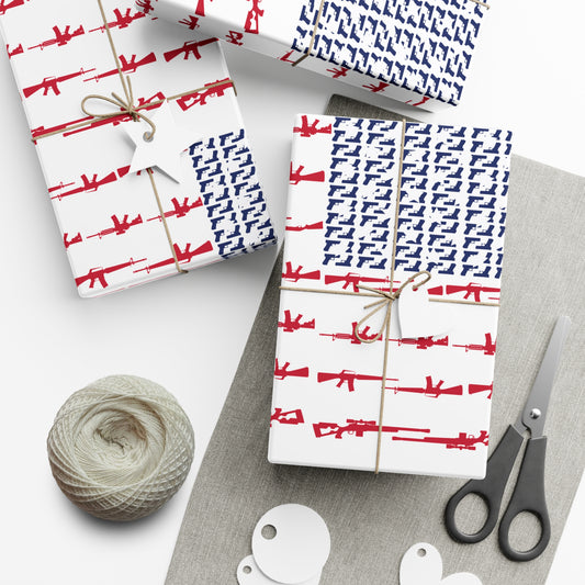 USA Flag Gun Pattern Wrapping Paper – Patriotic American Gift Wrap for Holidays & Special Occasions