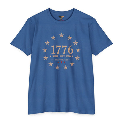 1776 Unisex Patriotic T-Shirt – Where Liberty Began Vintage America Tee | Freedom Flag Co.