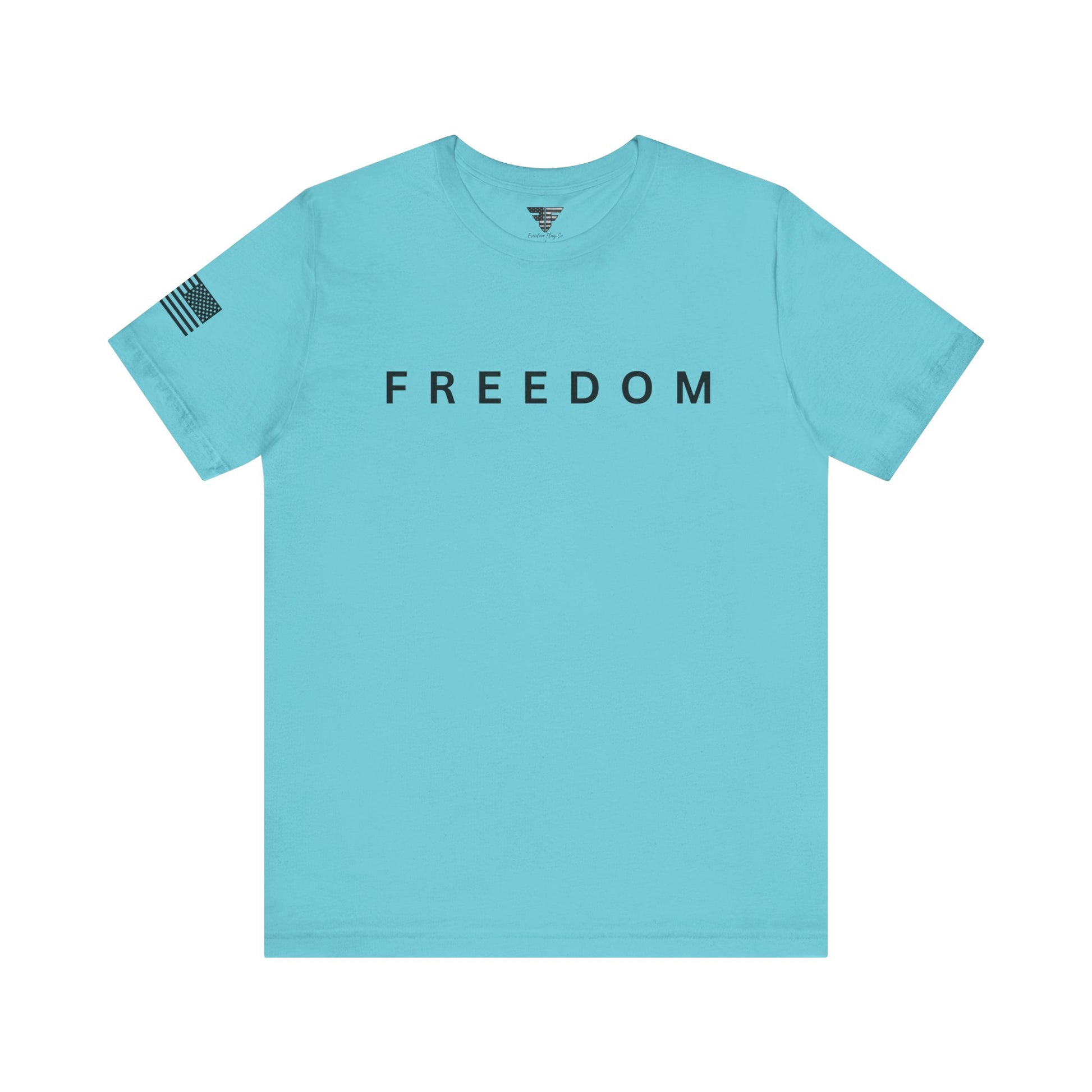 Light blue t-shirt with 'FREEDOM' printed on it against a white background