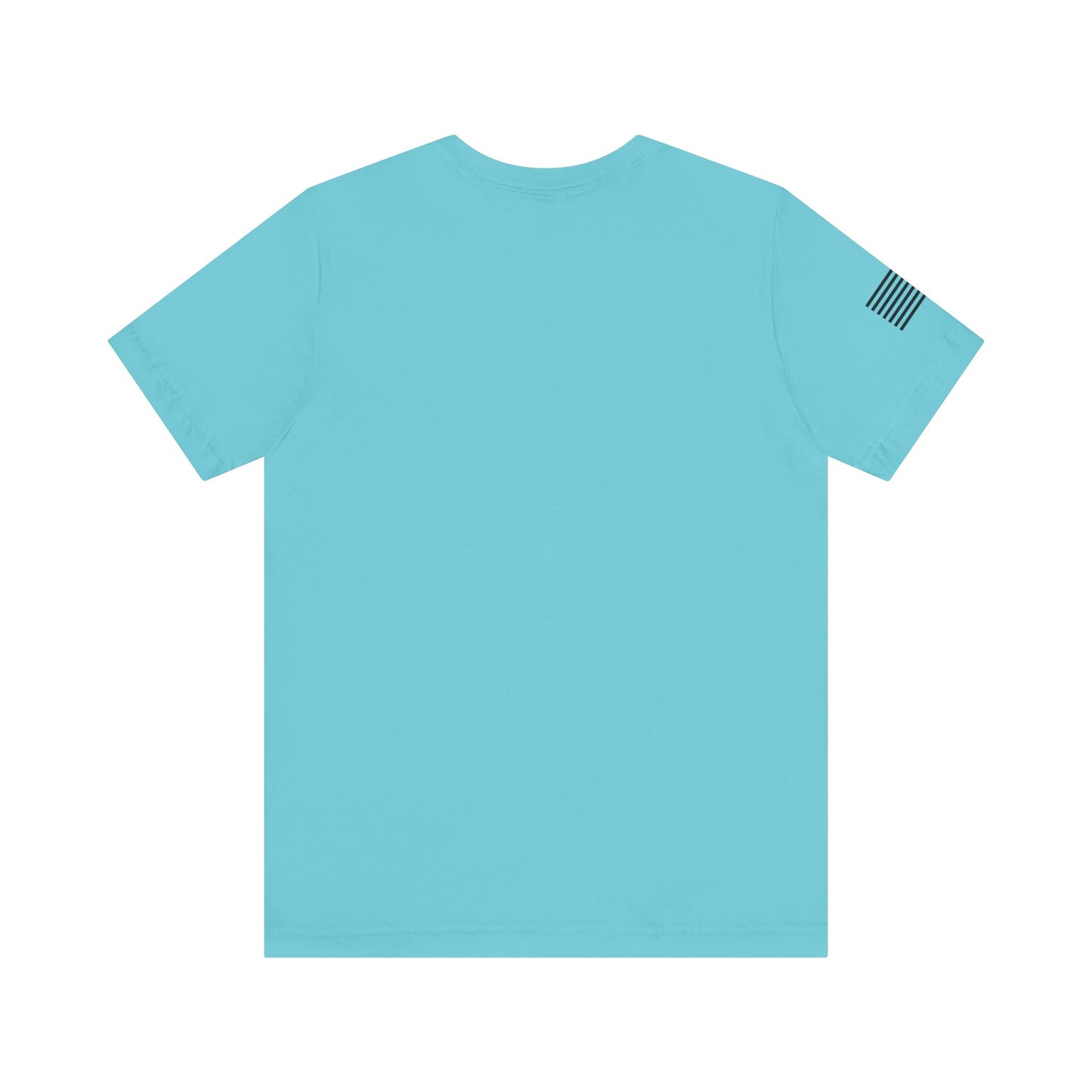 Light blue t-shirt with a small flag patch on the sleeve against a white background