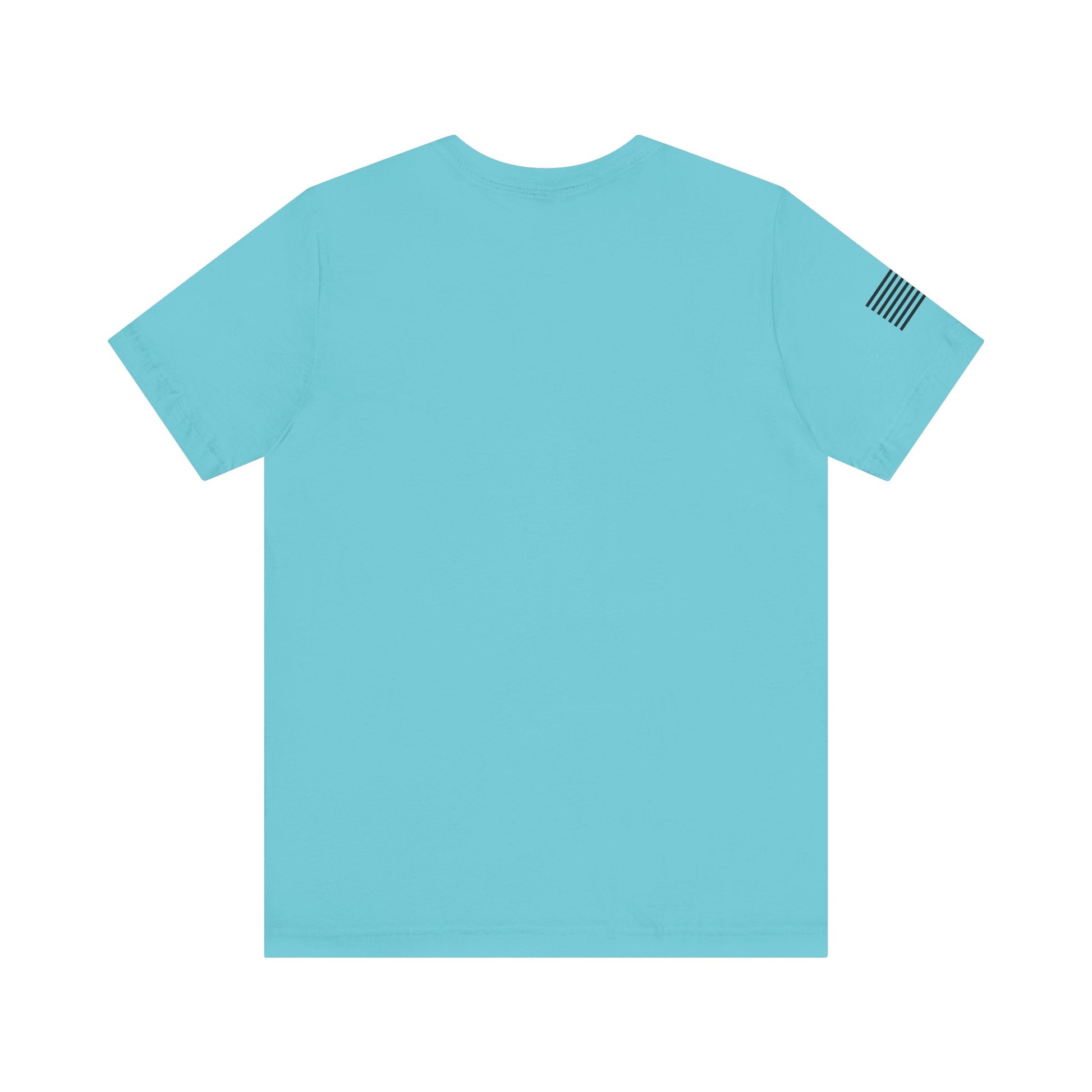 Light blue t-shirt with a small flag patch on the sleeve against a white background
