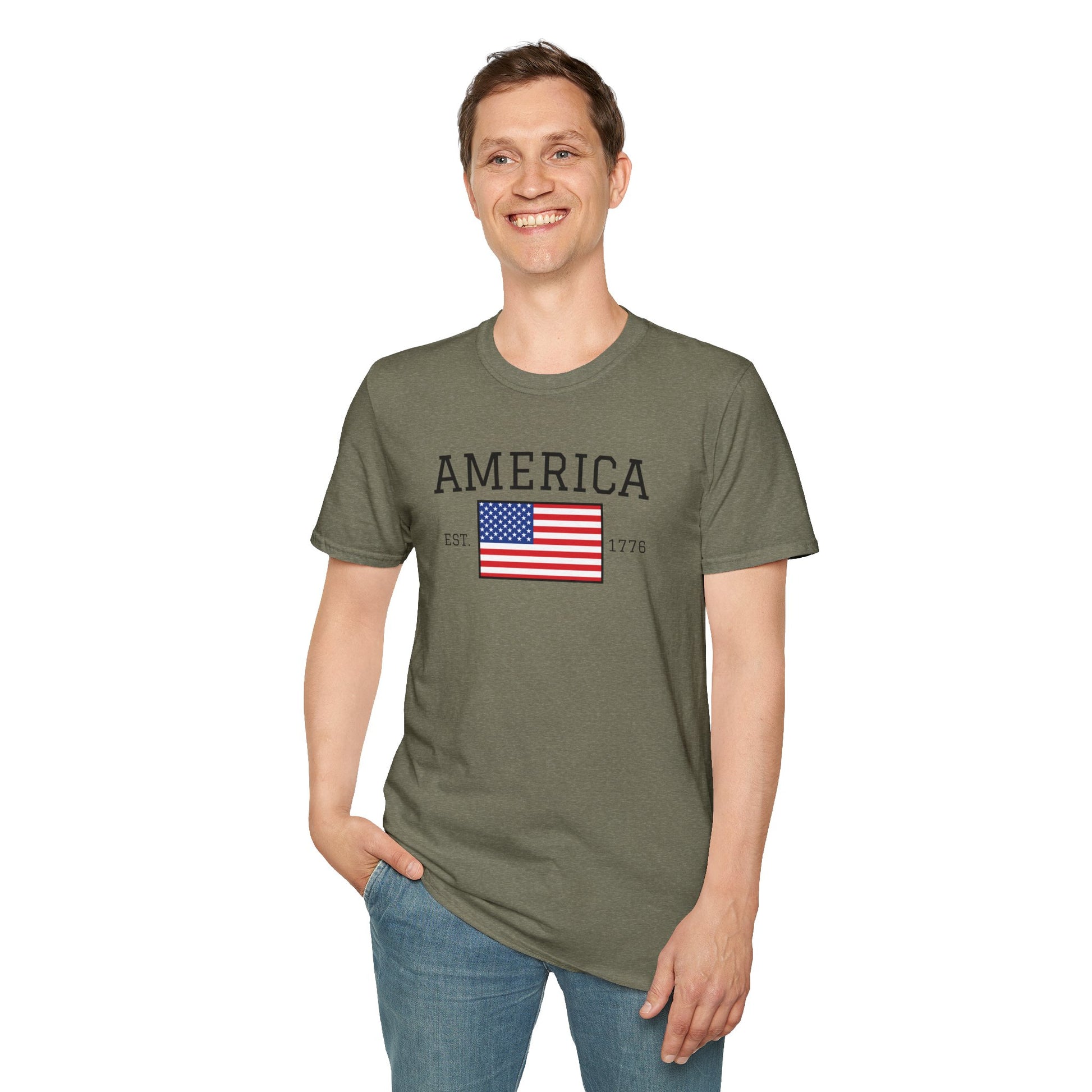 Unisex America T-Shirt – Est. 1776 Patriotic USA Flag Shirt by Freedom Flags - Freedom Flag Co.