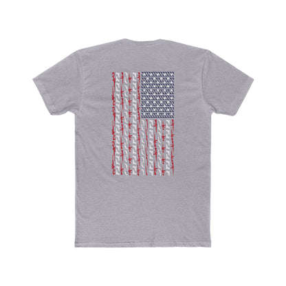 Freedom Loaded distressed Stars and Stripes crew tee product mockup