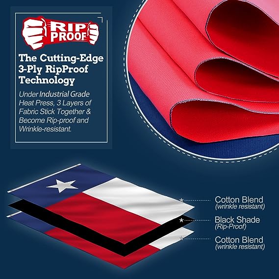 Rip-Proof Technology Double Sided 3-Ply Texas State Flag 3x5 Foot