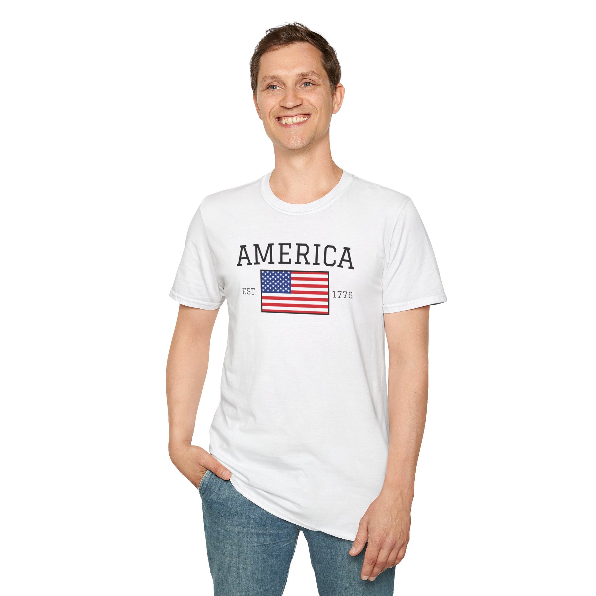 Unisex America T-Shirt – Est. 1776 Patriotic USA Flag Shirt by Freedom Flags - Freedom Flag Co.