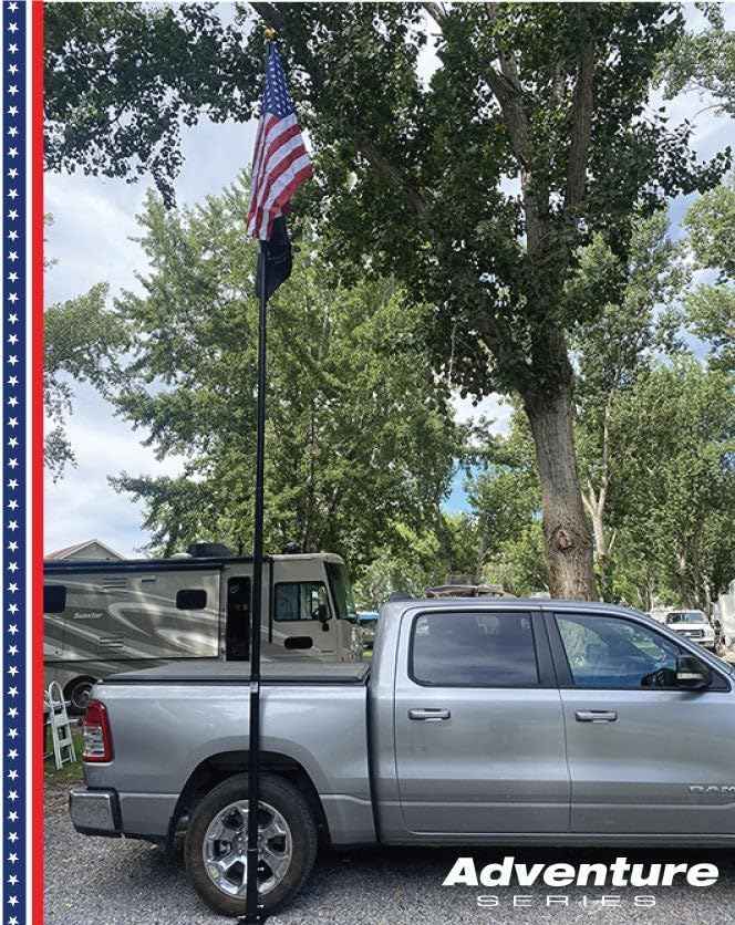 20FT Portable Tailgate Flag Pole Kit – Black Aluminum Flagpole with Stainless Steel Mount, Anti-Wrap Rings & Protective Foam Pad