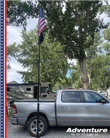 20FT Portable Tailgate Flag Pole Kit – Black Aluminum Flagpole with Stainless Steel Mount, Anti-Wrap Rings & Protective Foam Pad