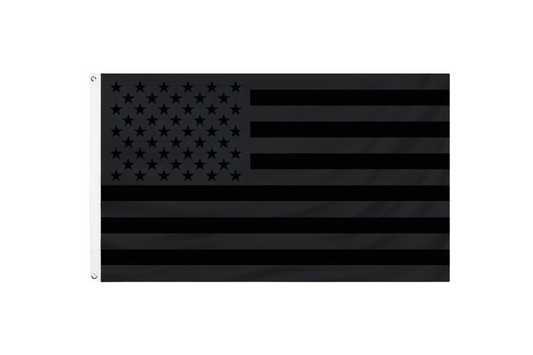 Black American flag made of durable polyester with double heavy stitching and brass grommets