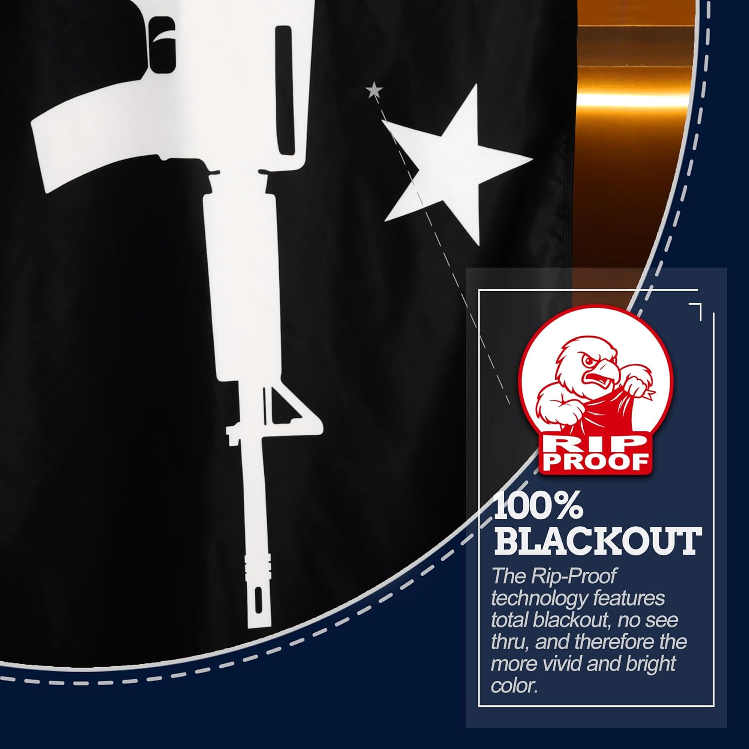 Black flag with white star and rifle silhouette, featuring Rip Proof branding and text.