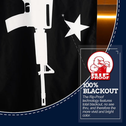 Black flag with white star and rifle silhouette, featuring Rip Proof branding and text.