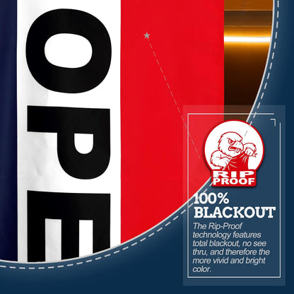 Product packaging with 'Open' text, red and blue design, and Rip Proof branding.