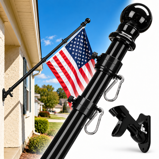 Wall Mount Flag Holder 6Ft Retractable Outdoor Flagpole Kit with Bracket Base