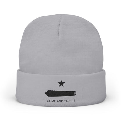 Gray beanie with 'Come and Take It' design on a white background