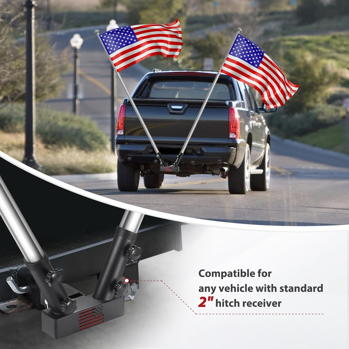Dual Flag Pole Holder for Receiver Hitch - Durable Patriotic Display for Trucks & SUVs