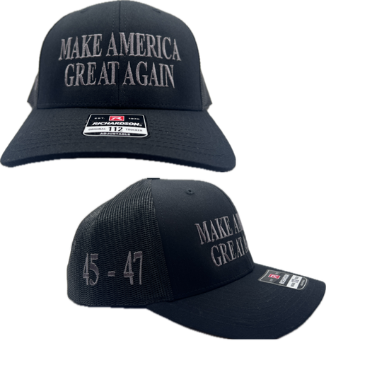 Dark MAGA Cap with sleek, understated design and bold embroidery, ideal for a modern patriotic statement.