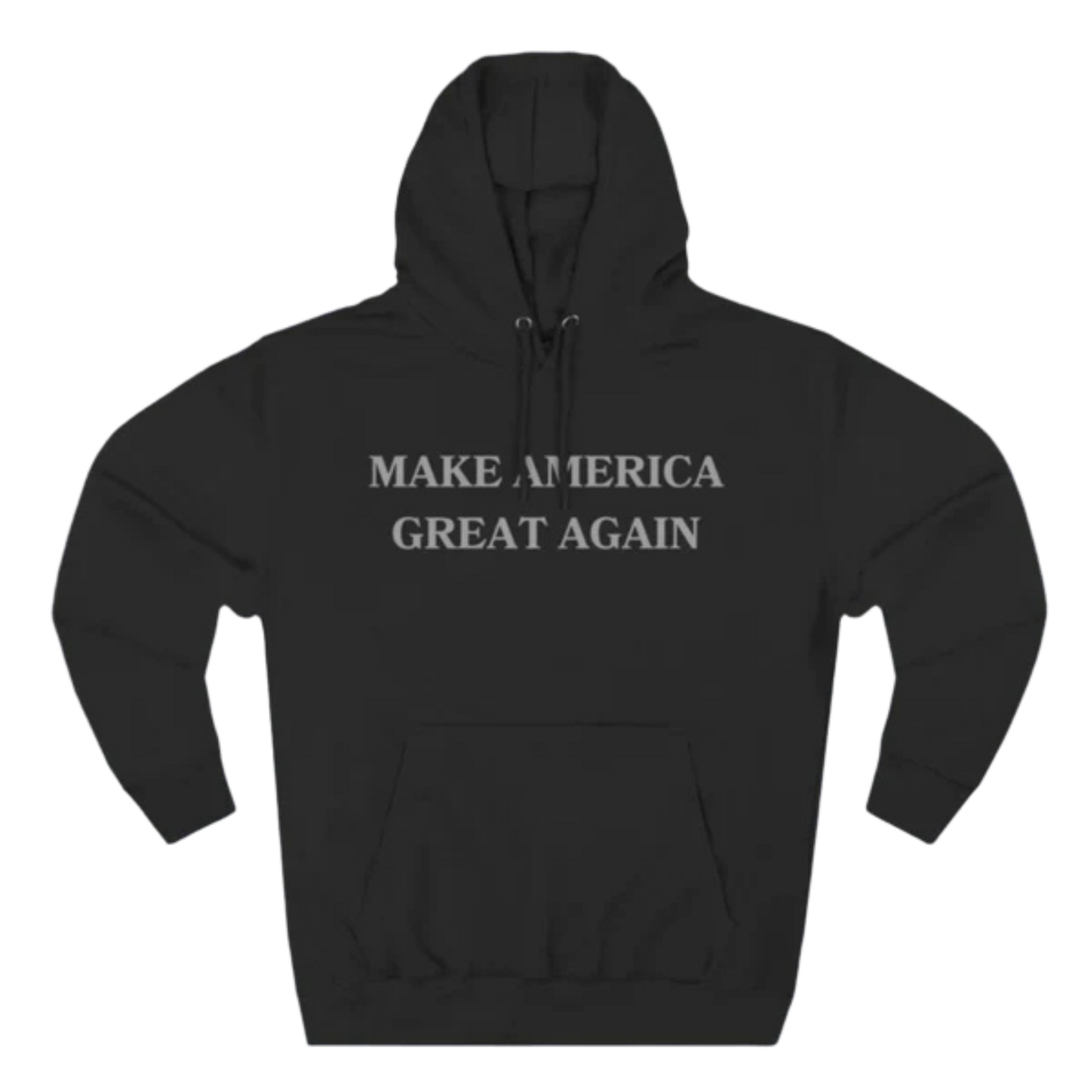 Dark MAGA Hoodie in black, featuring a bold and minimalist design, perfect for a stylish patriotic look.