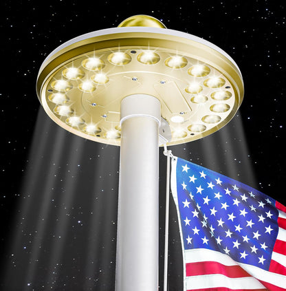 Shower head with American flag against a starry night sky
