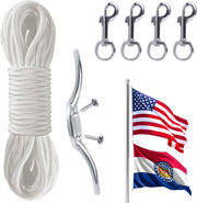Flagpole Rope Kit with Clips – Braided Halyard Rope, Cleat & Swivel Snap Hooks for Outdoor Flagpoles