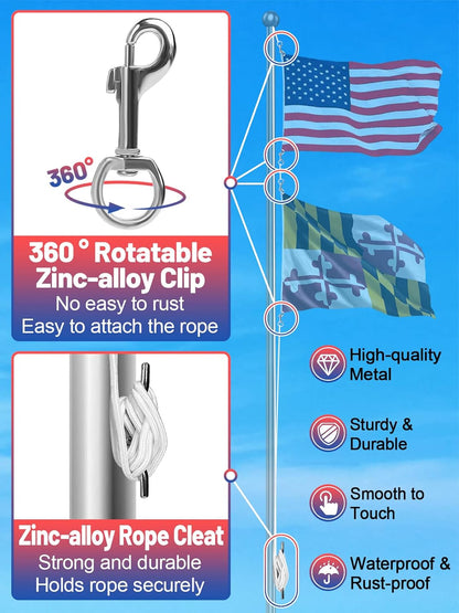 Zinc-alloy clip and rope cleat with American flag on a blue background