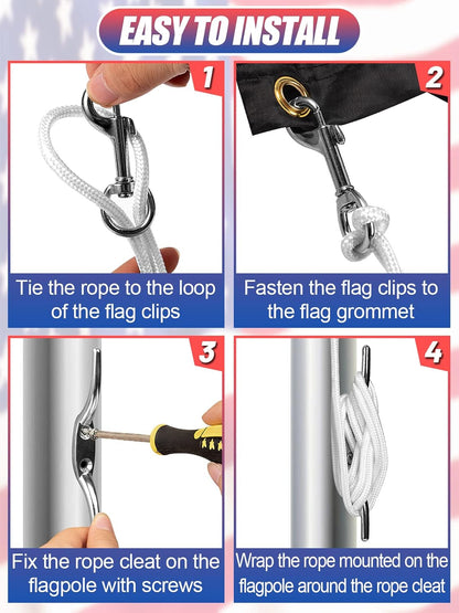 Step-by-step guide on how to install flag clips with text 'Easy to Install'.