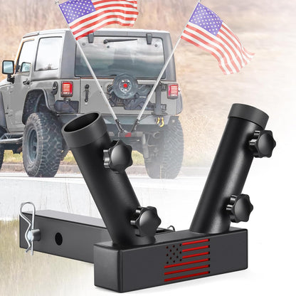 Dual Flag Pole Holder for Receiver Hitch - Durable Patriotic Display for Trucks & SUVs