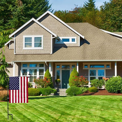 Garden Flag Stand with American Flag – 12" x 18" Garden Flag and Metal Pole Holder with Clips & Stopper