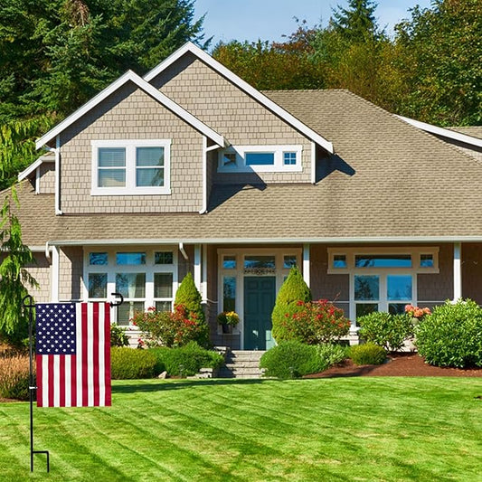 Garden Flag Stand with American Flag – 12" x 18" Garden Flag and Metal Pole Holder with Clips & Stopper