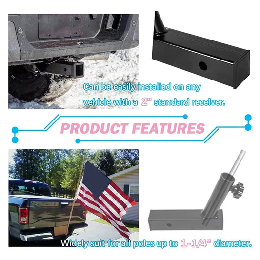 Hitch Mount Flagpole Holder – For Jeep, SUV, RV, Pickup, Camper, and Trailer