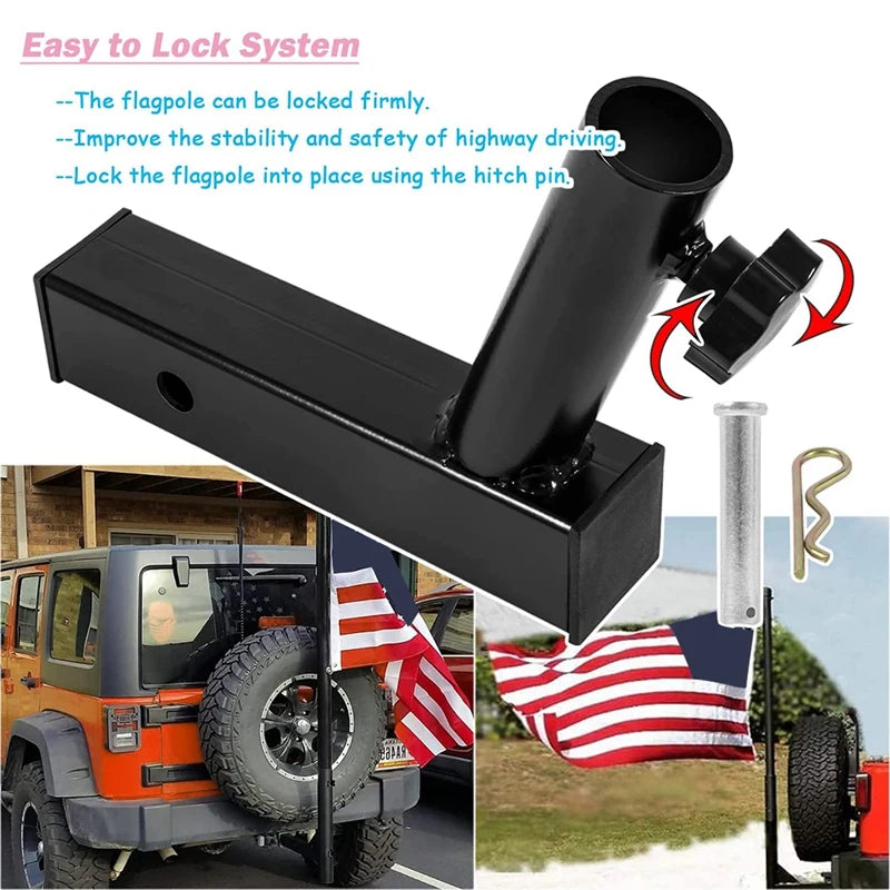 Hitch Mount Flagpole Holder – For Jeep, SUV, RV, Pickup, Camper, and Trailer