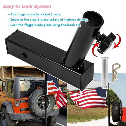 Hitch Mount Flagpole Holder – For Jeep, SUV, RV, Pickup, Camper, and Trailer