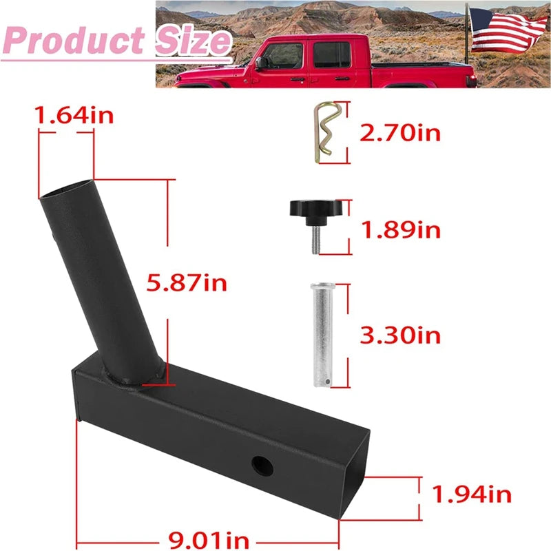 Hitch Mount Flagpole Holder – For Jeep, SUV, RV, Pickup, Camper, and Trailer