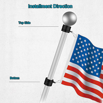 Flagpole with American flag on a white background, showing installment direction.