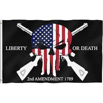 Liberty or Death 2nd Amendment Punisher Flag – 3x5 Ft Polyester All-Weather Outdoor Flag