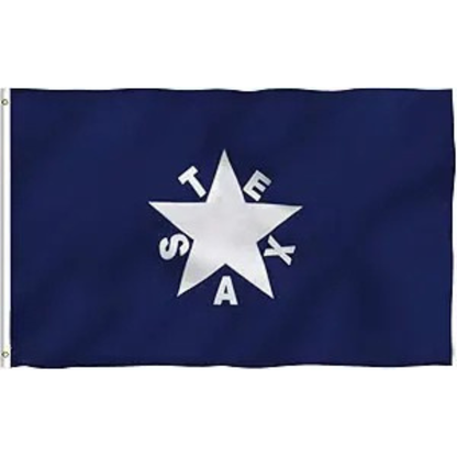 Navy blue flag with a white star and 'STEAAX' text on a white background