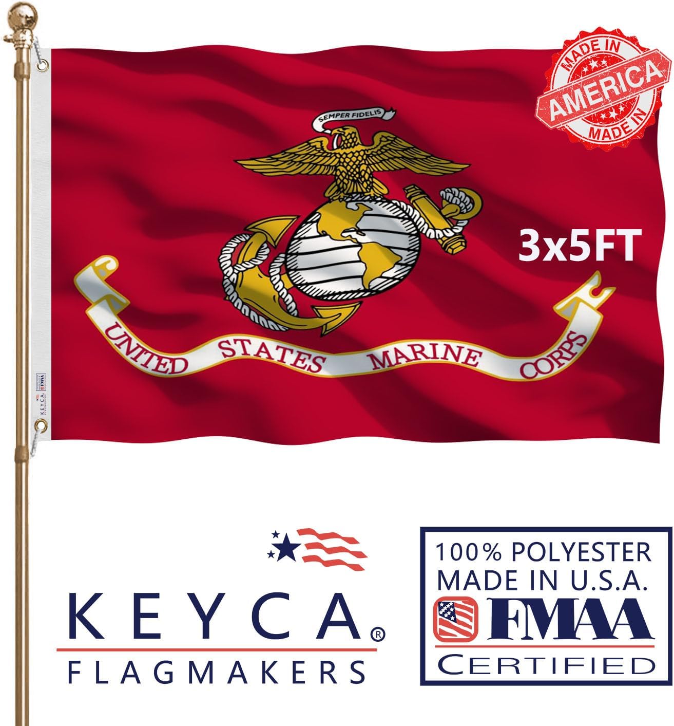 Marines Flag – 3x5 Ft Polyester All-Weather Flag – Made in USA