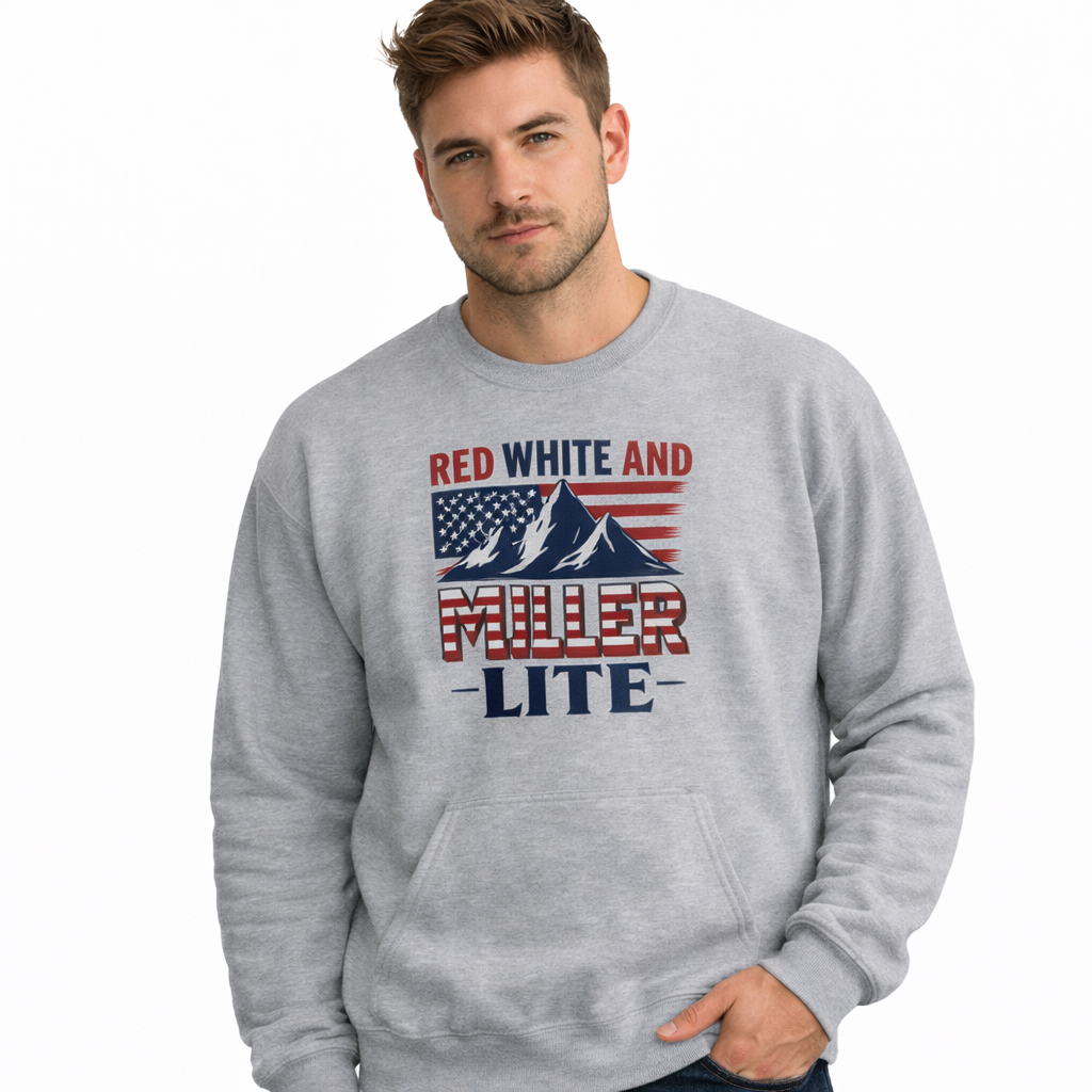 Red, White & Miller Lite Crewneck – Patriotic Beer Sweatshirt