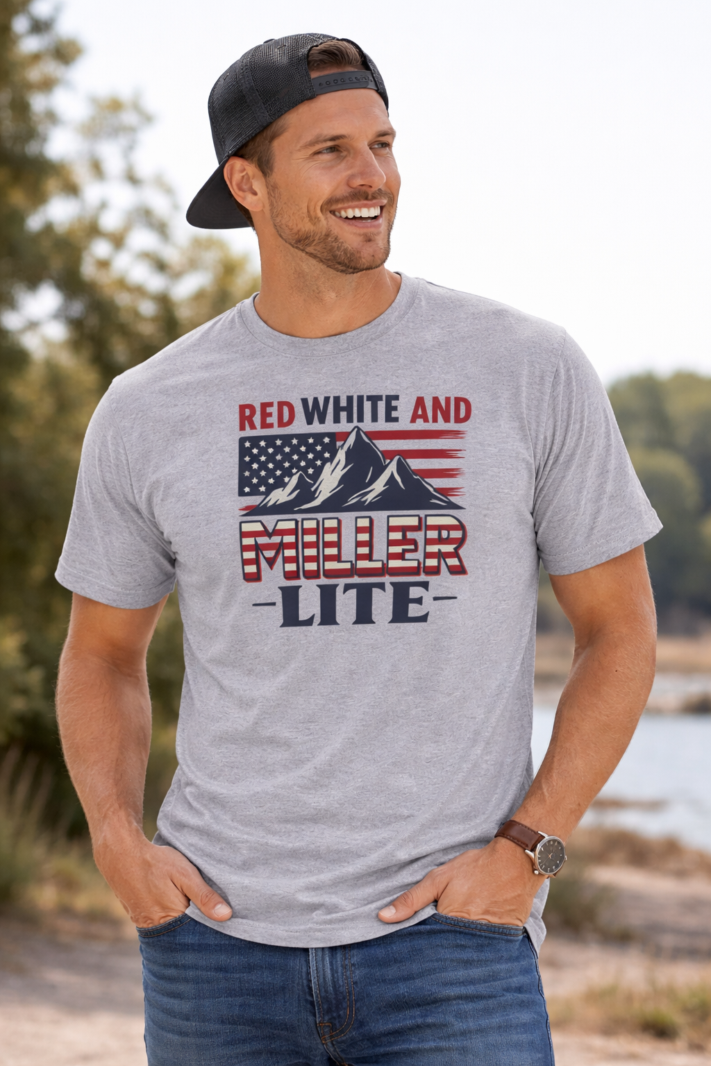 Patriotic Beer Shirt for Summer Vibes in Red, White, and Miller Lite