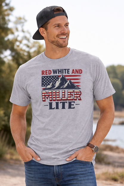 Patriotic Beer Shirt for Summer Vibes in Red, White, and Miller Lite