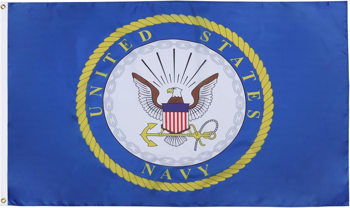 Flag of the United States Navy with an eagle emblem on a blue background