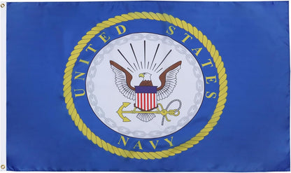 Flag of the United States Navy with an eagle emblem on a blue background