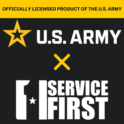 U.S. Army logo with 'Service First' text on a black background