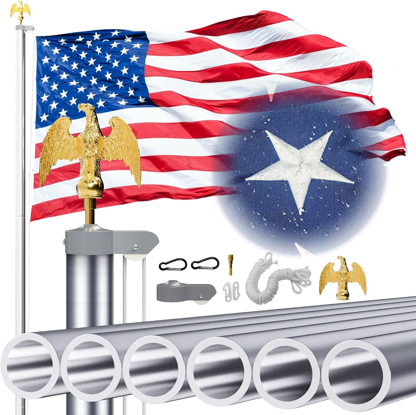 Premium Heavy Duty Flag Pole for Outside House,12 Gauge Extra Thick Aluminum Flagpole with 3x5 American Flag Outdoor, Inground Flag Pole Pole Kit for Residential Commercial