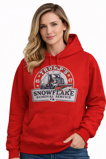 Person wearing a red hoodie with a graphic design on a white background