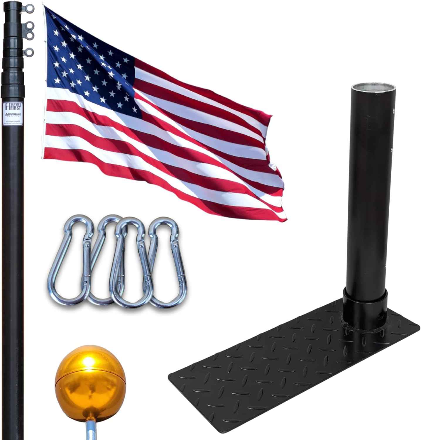 20FT Portable Tailgate Flag Pole Kit – Black Aluminum Flagpole with Stainless Steel Mount, Anti-Wrap Rings & Protective Foam Pad