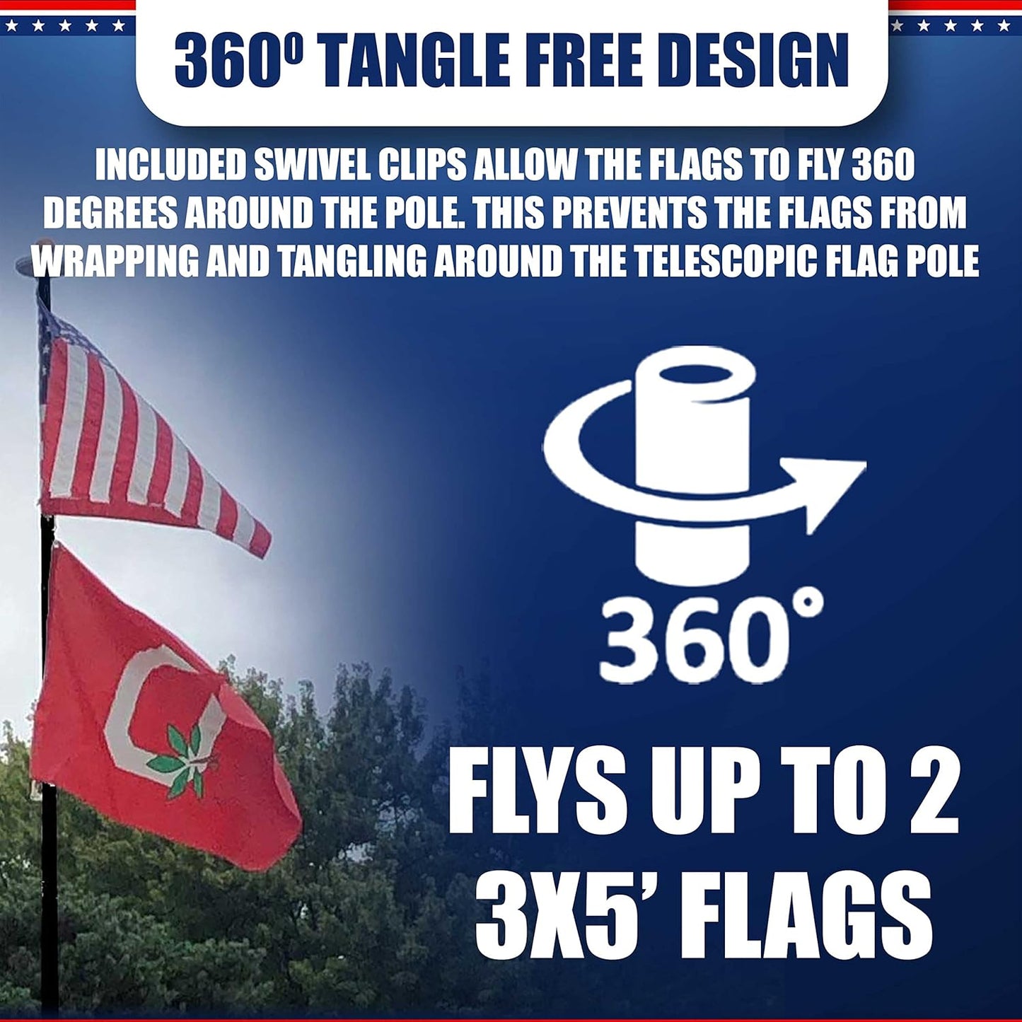 20FT Portable Tailgate Flag Pole Kit – Black Aluminum Flagpole with Stainless Steel Mount, Anti-Wrap Rings & Protective Foam Pad