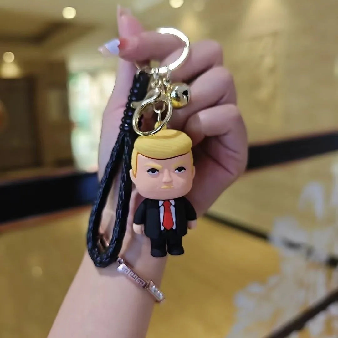 Keychain featuring Donald Trump design, lightweight and durable, ideal for keys, bags, or backpacks, showcasing patriotic pride